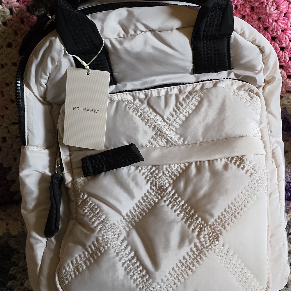 Primark Cream and Black Quilted Backpack